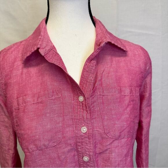 Talbots Pink Linen Blend Long Sleeve Button-Up Shirt - Petite Size - Picture 4 of 11